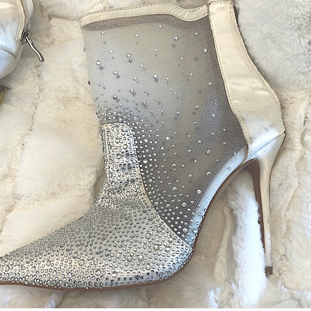 White Satin Mesh Rhinestone Boots!
